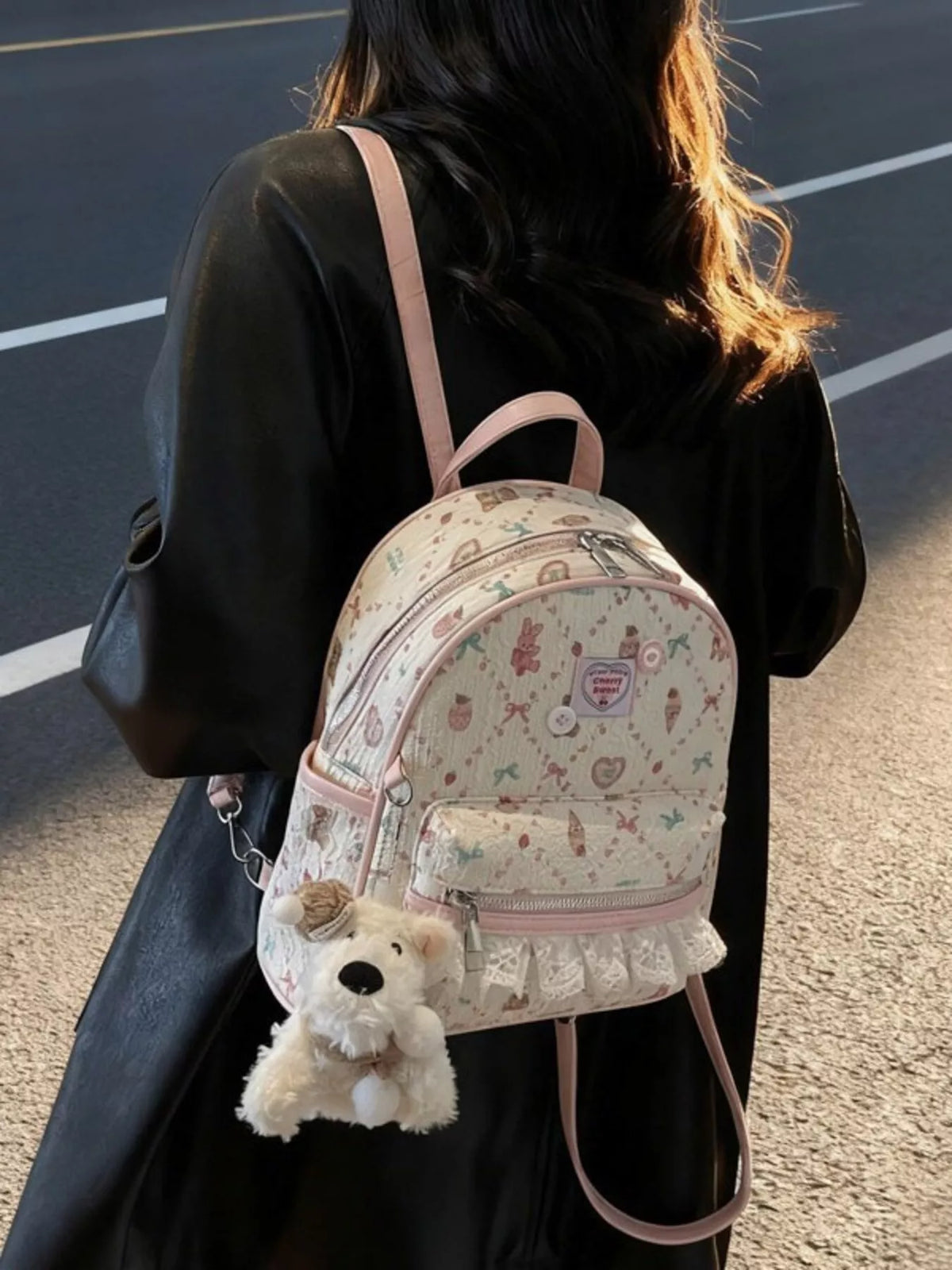 Lace detail mini backpack back with straps