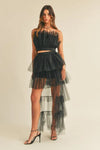 MABLE Tulle Tube Ruffle Crop Top and High Low Maxi Skirt Set Black - Fashorio