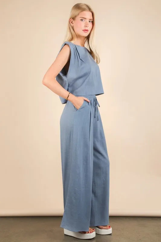 VERY J Solid Woven Top & Pants Set - Fashorio