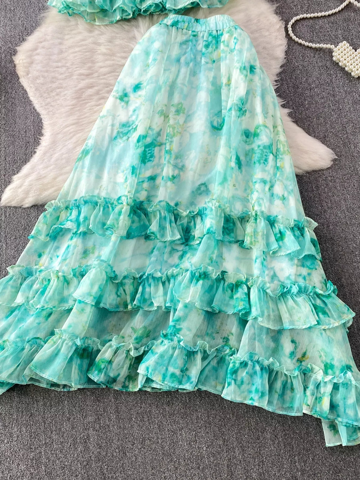 Floral blouse and skirt coordinated outfit