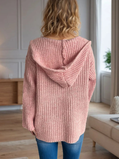 Sequin Detail Long Sleeve Hooded Cardigan - Fashorio