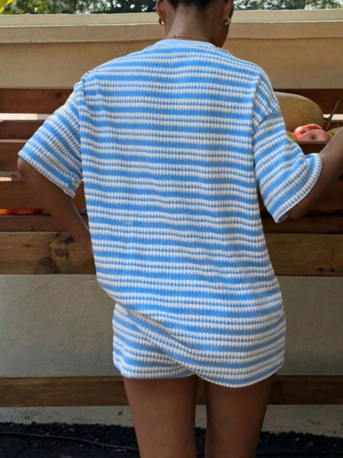 Striped Short Sleeve Top and Shorts Set, view 15