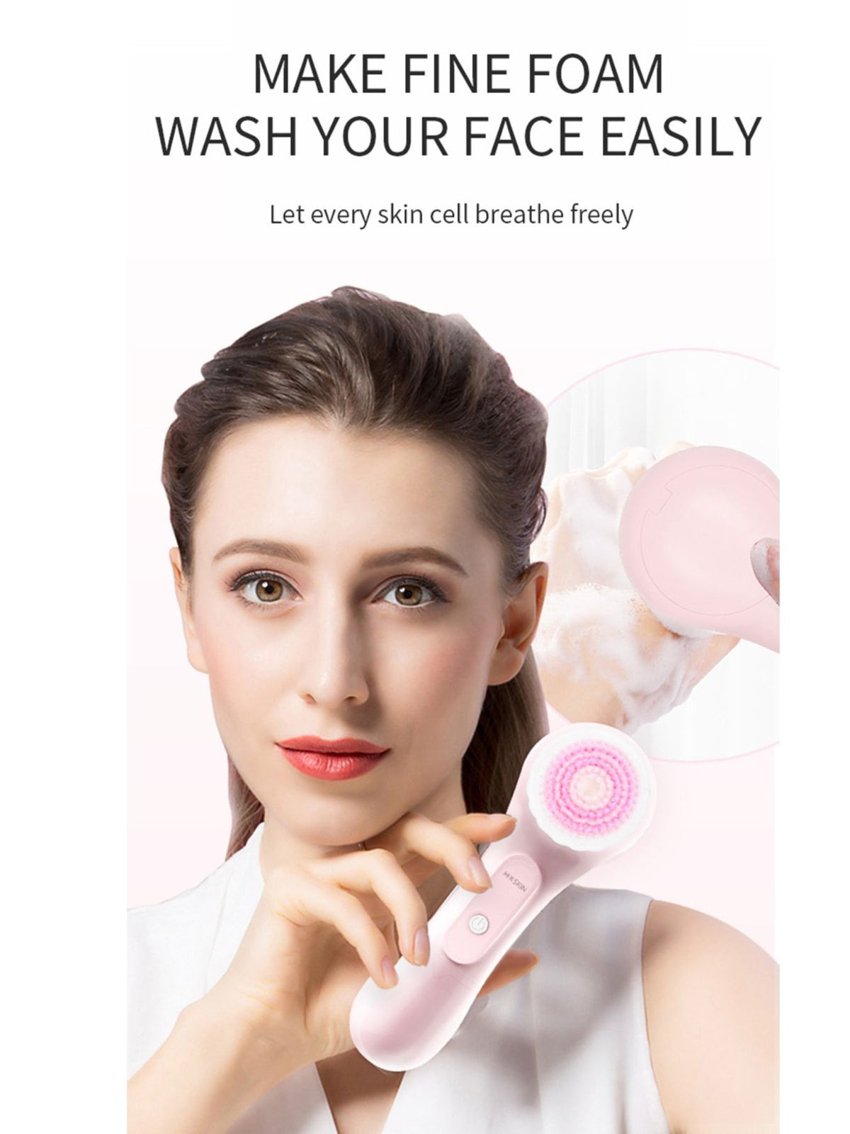 Facial cleansing brush in dusty pink