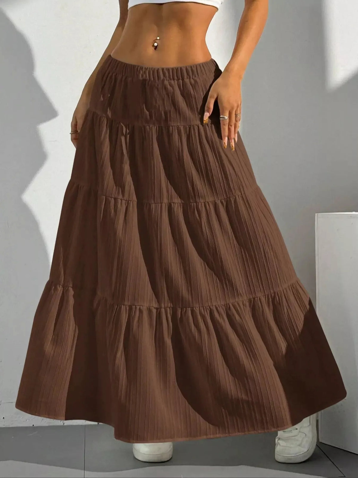 Flowy maxi skirt styled with tank