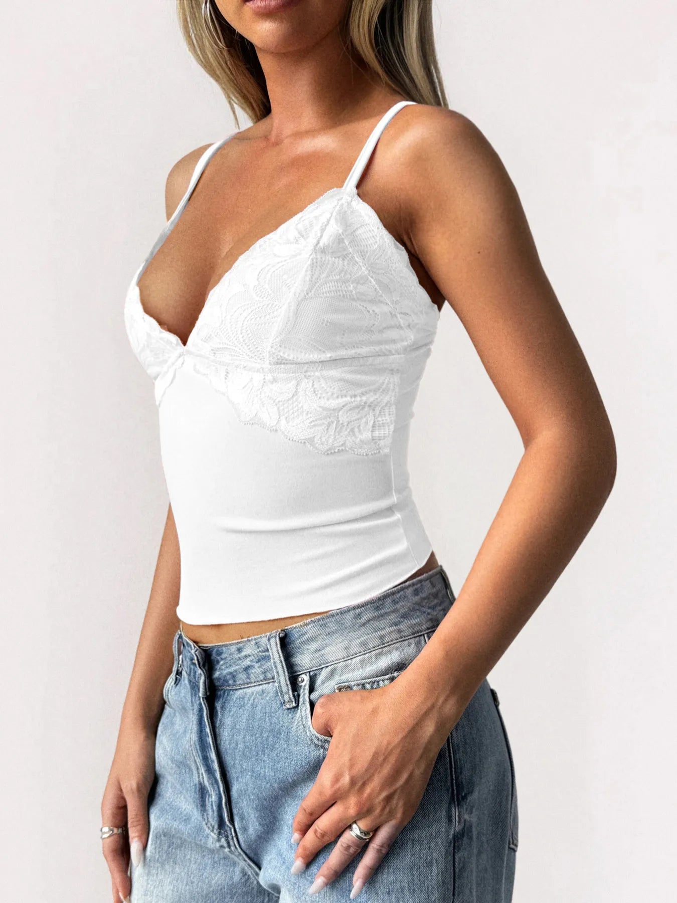 Lace Detail V-Neck Cami - Fashorio