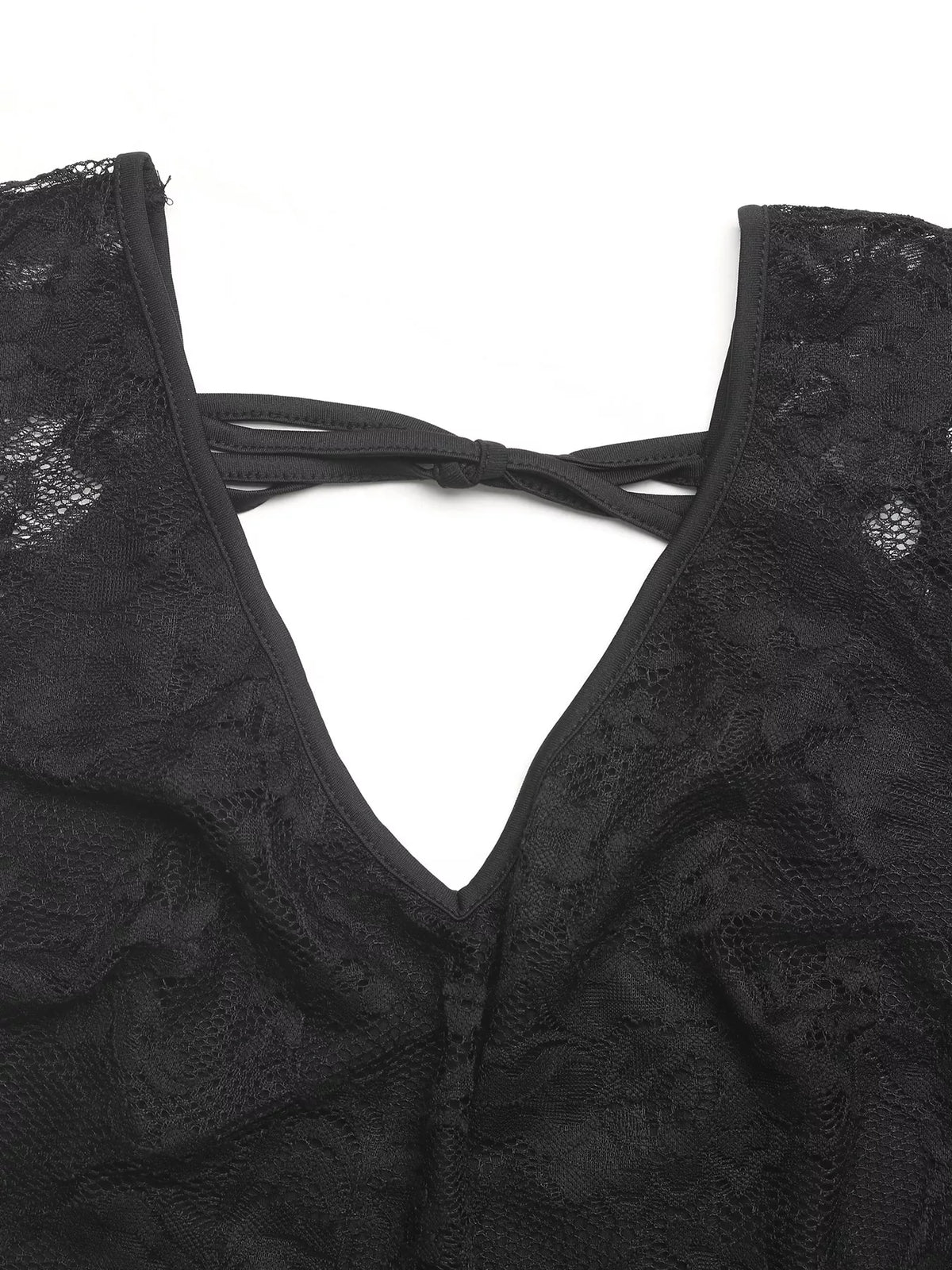 Black lace slim fit top side profile view