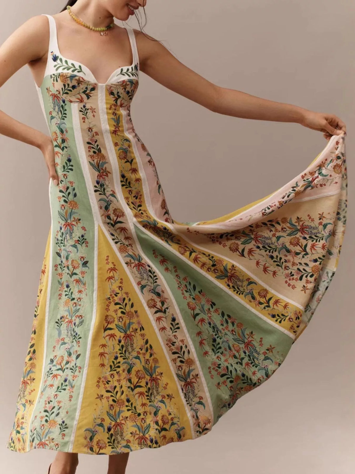 Floral sweetheart neck maxi dress neckline detail