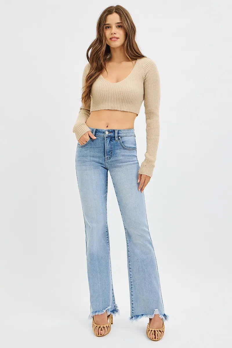 RISEN tummy control flare jeans styled outfit
