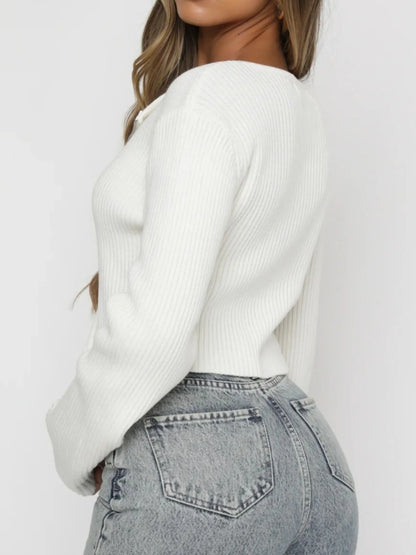Ribbed Zip-Up Cropped Cardigan - Fashorio