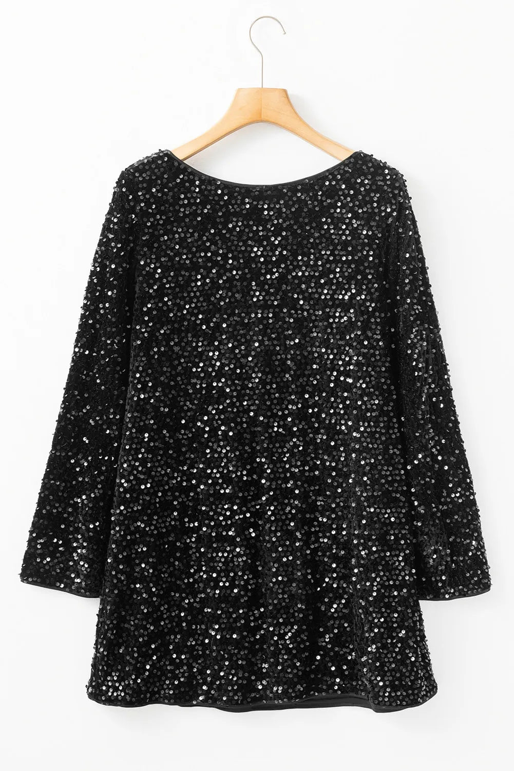 Sequin Long Sleeve Mini Dress in Black styled look