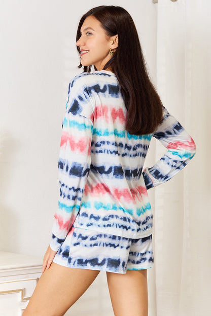 Shiny Tie-Dye Dropped Shoulder Lounge Set - Fashorio