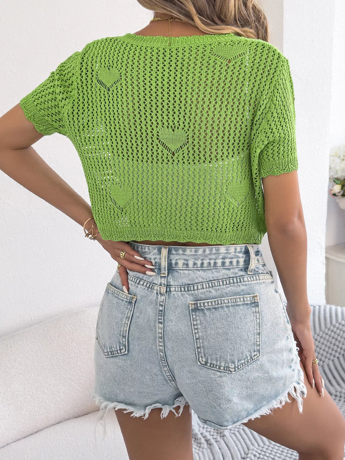 Crochet heart pattern tie front cardigan styled look