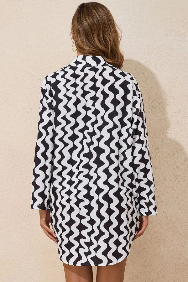 Button Down Contrast Striped Cover-Up - Fashorio