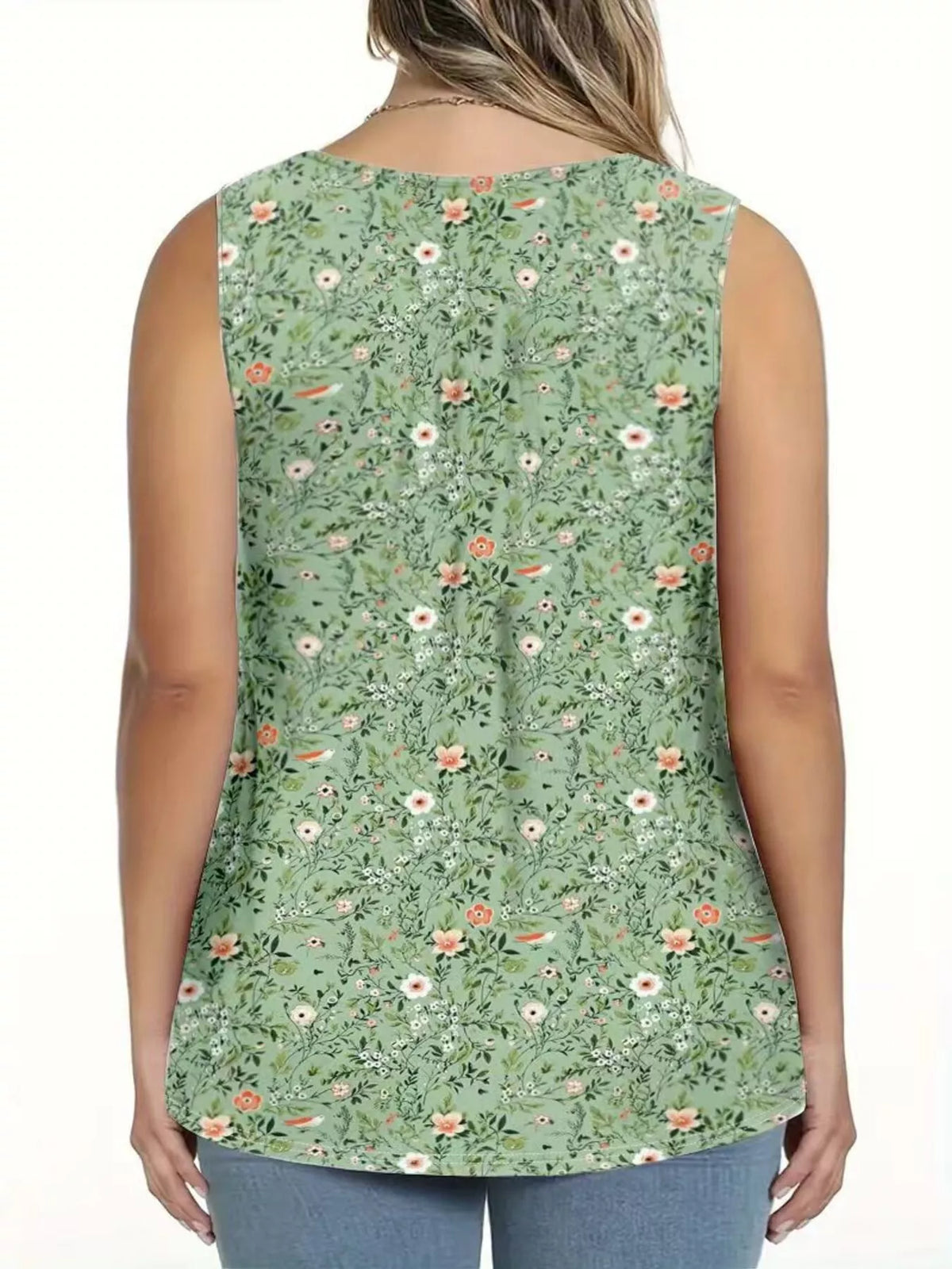 Floral tank top button front detail close up