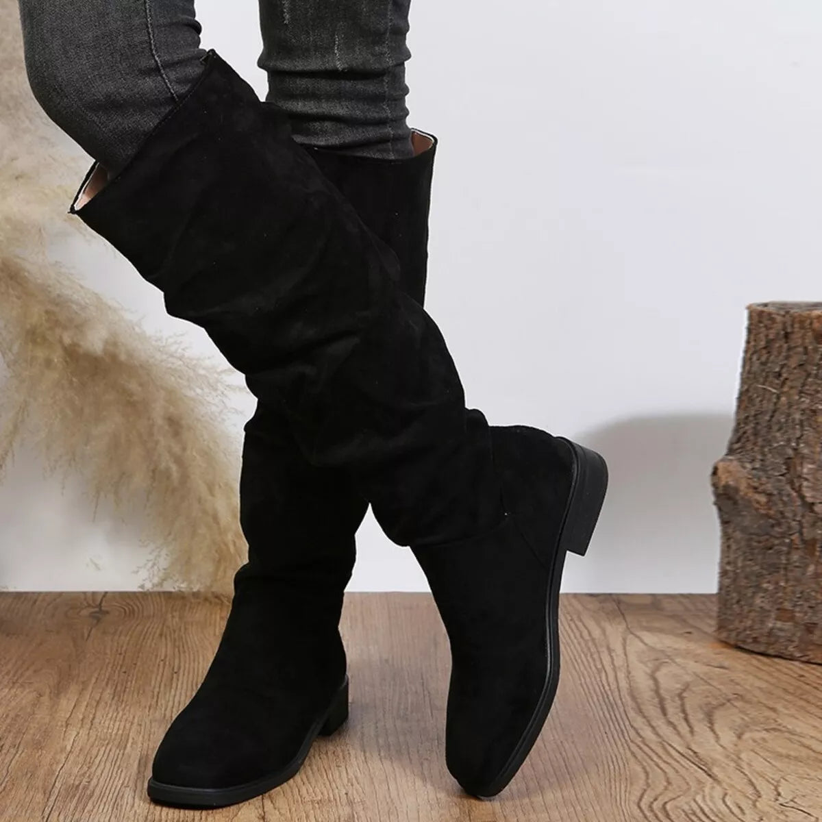 slouchy knee high boots front view