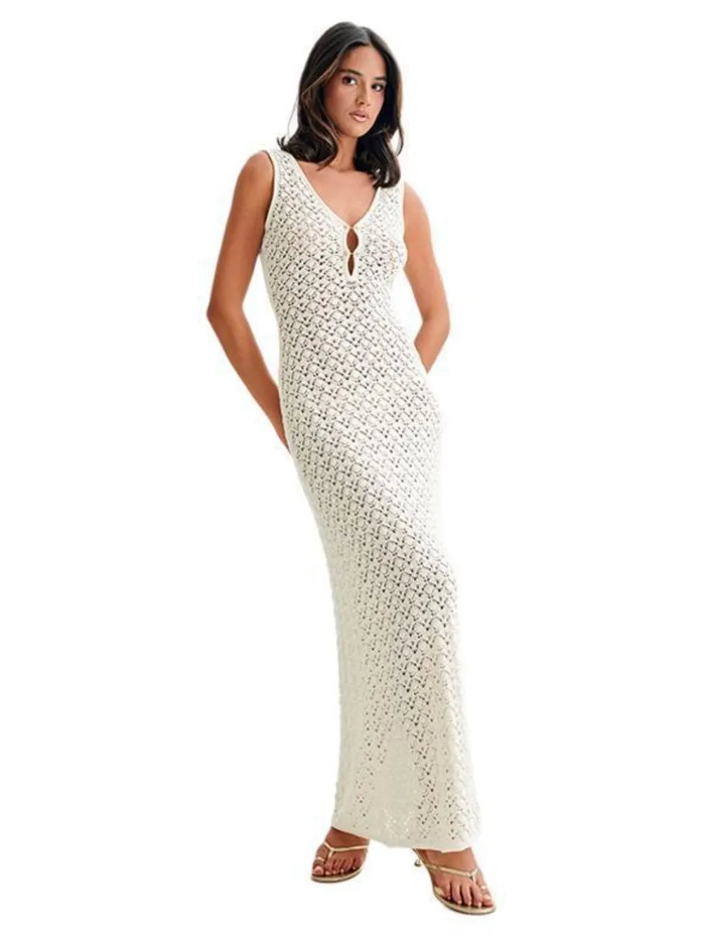 Open knit maxi dress texture detail