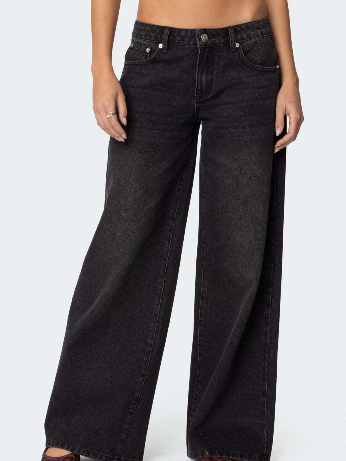 Vintage Wash Wide Leg Denim Jeans, view 8