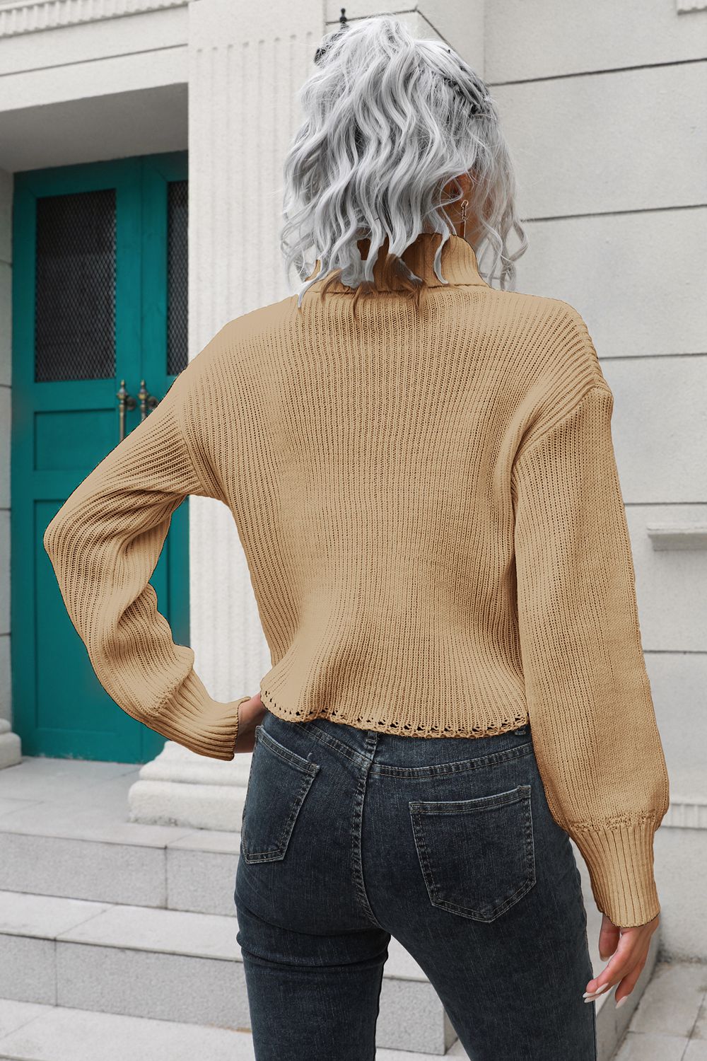 Turtleneck Dropped Shoulder Sweater - Fashorio