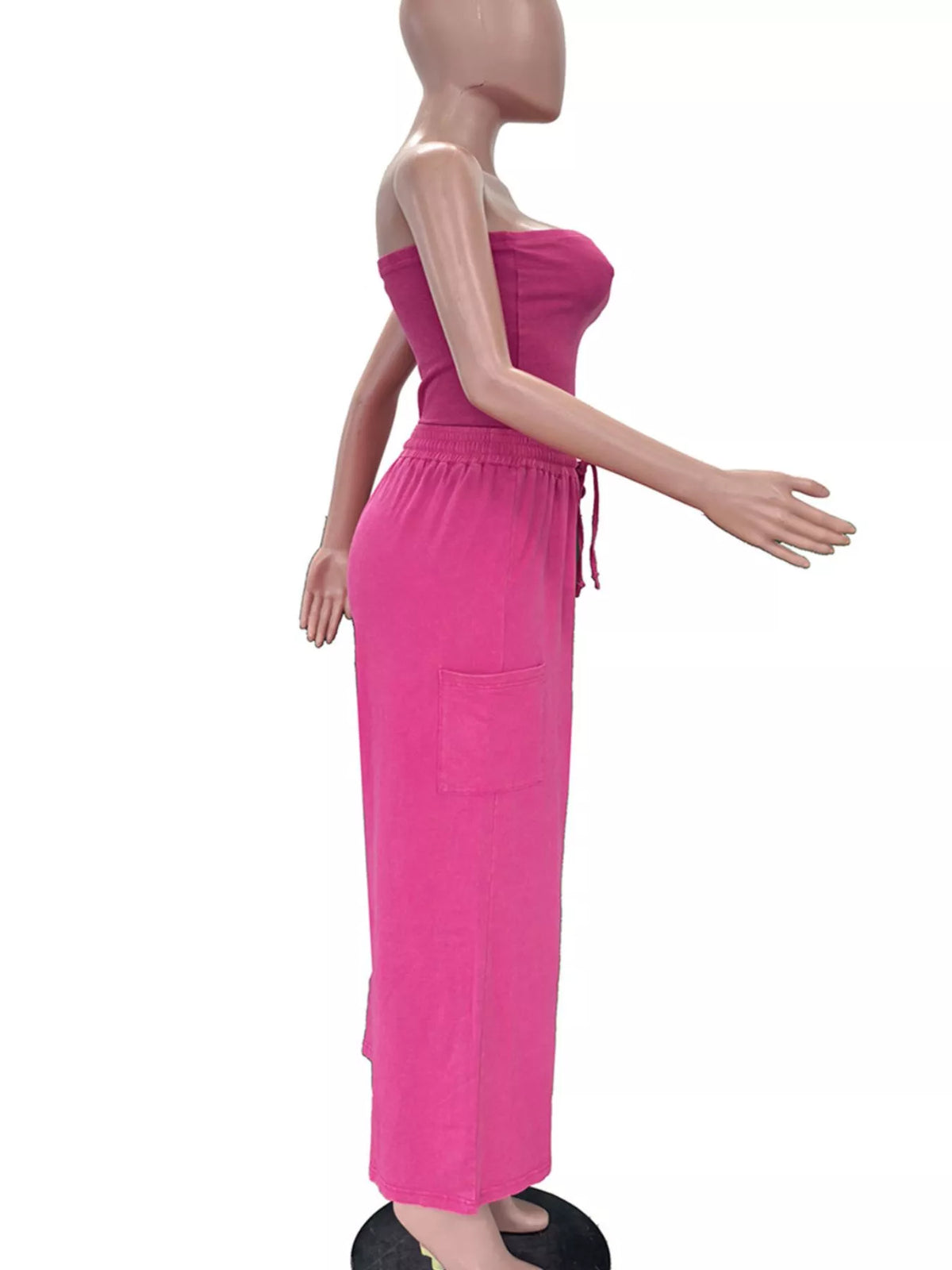 Black strapless drawstring jumpsuit front view