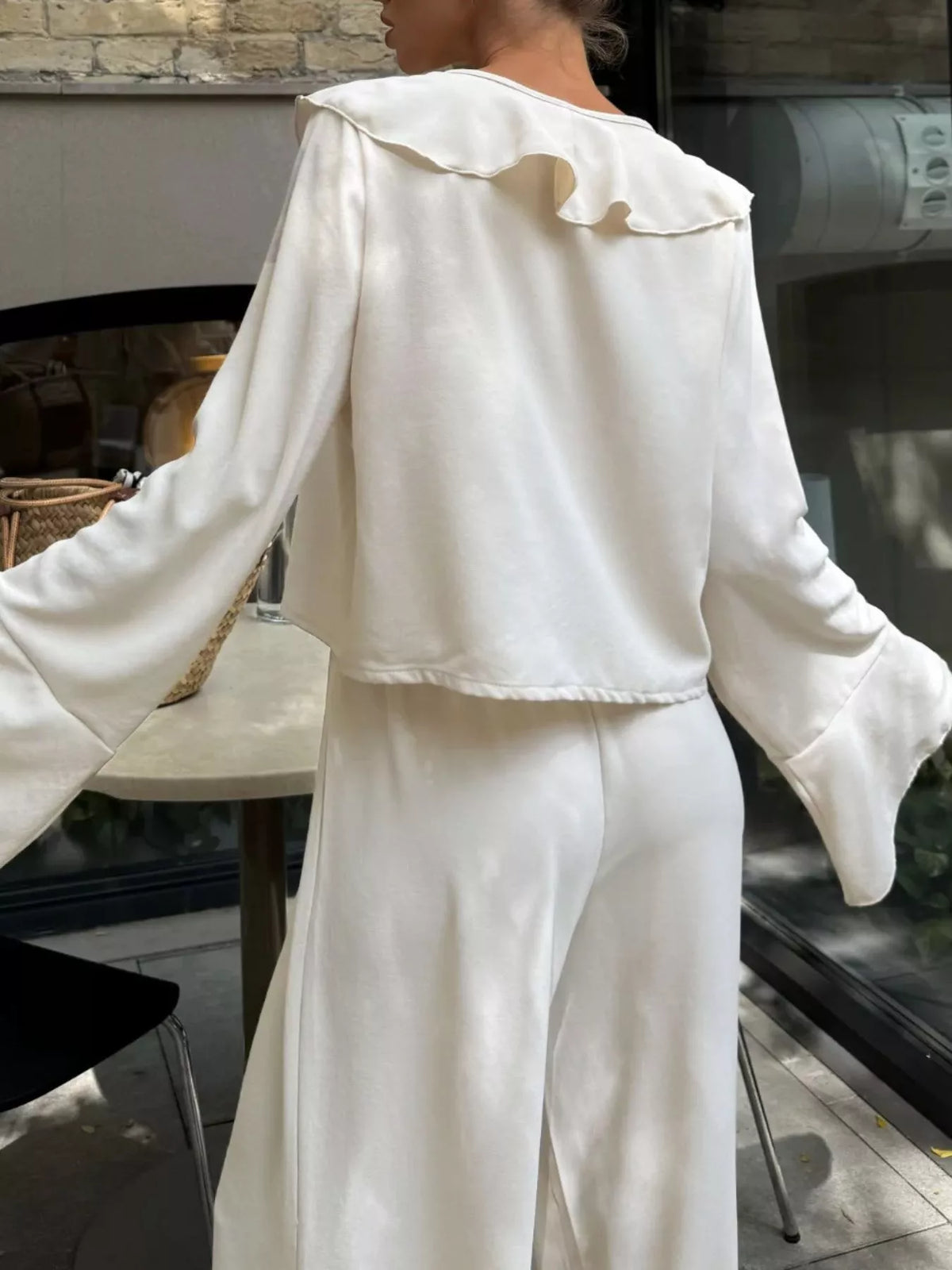 Ruffle Trim Tie Front Top and Pants Set, view 5