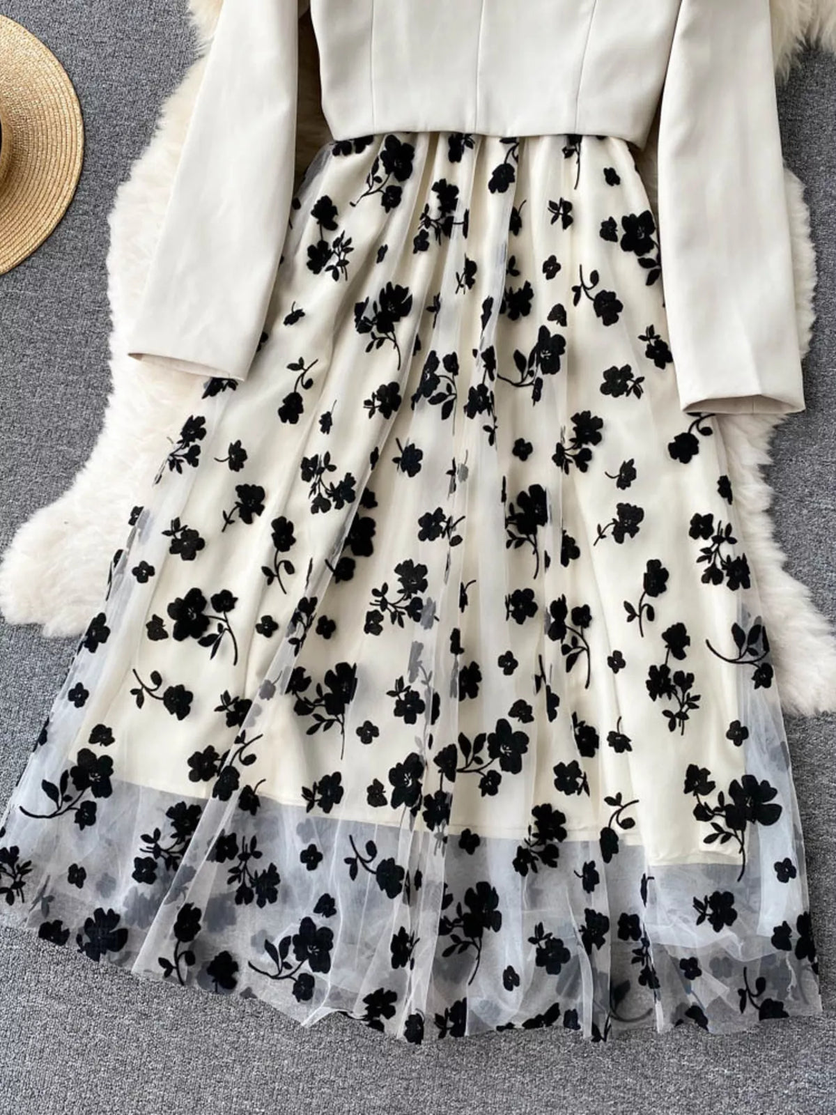 Floral Mesh Dress and Blazer Two Piece Set, view 6