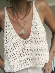Crochet Knit V-Neck Sweater Vest White - Fashorio
