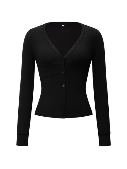 Long Sleeve V-Neck Button Front Cardigan - Fashorio