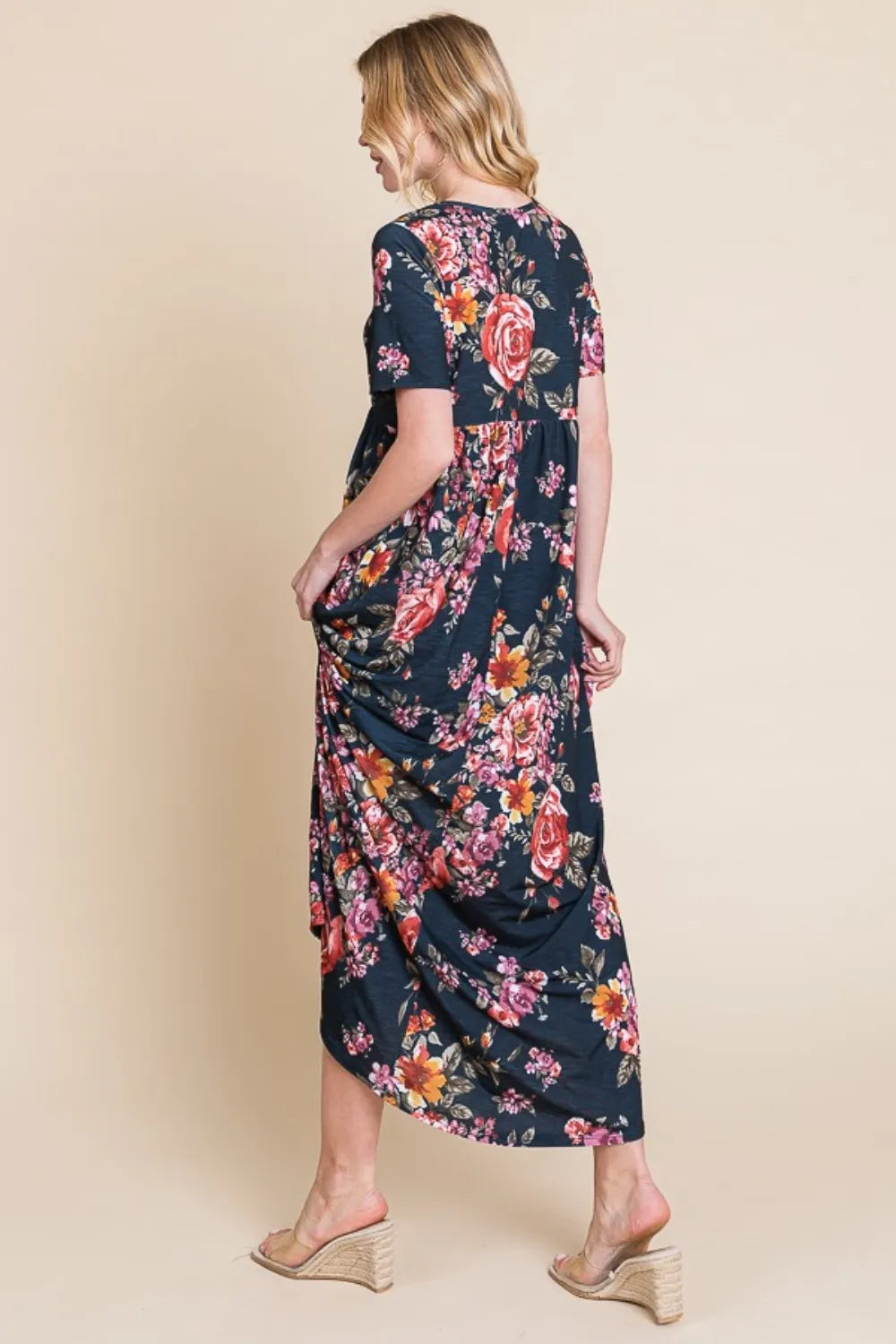 floral short sleeve maxi dress side view