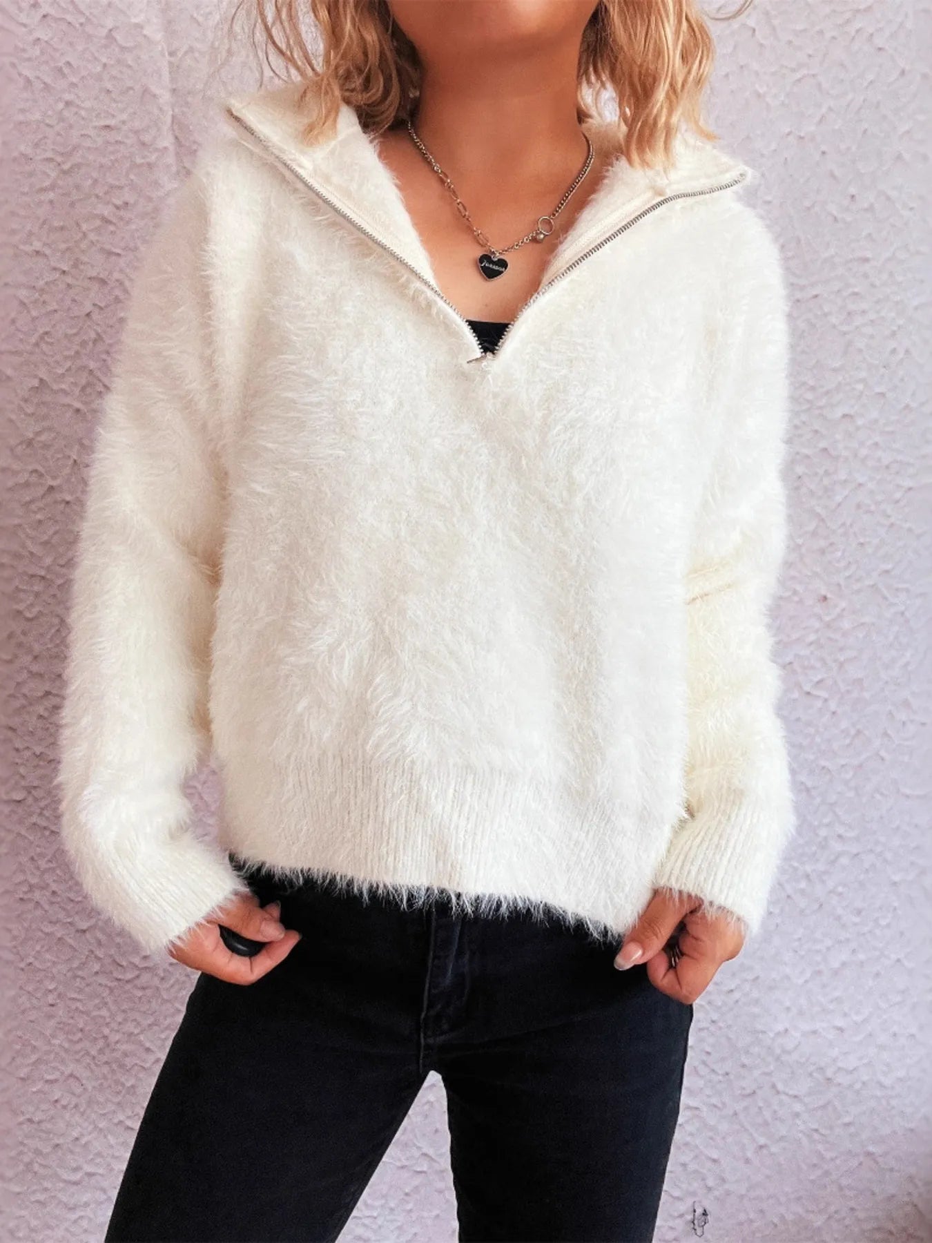 Cozy Fuzzy Half-Zip Sweater - Fashorio