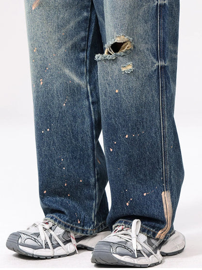 Men's Full Size Distressed Wide Leg Vintage Jeans Plus Size - Fashorio