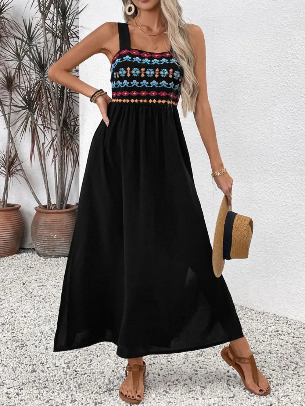 Floral embroidery midi dress close up