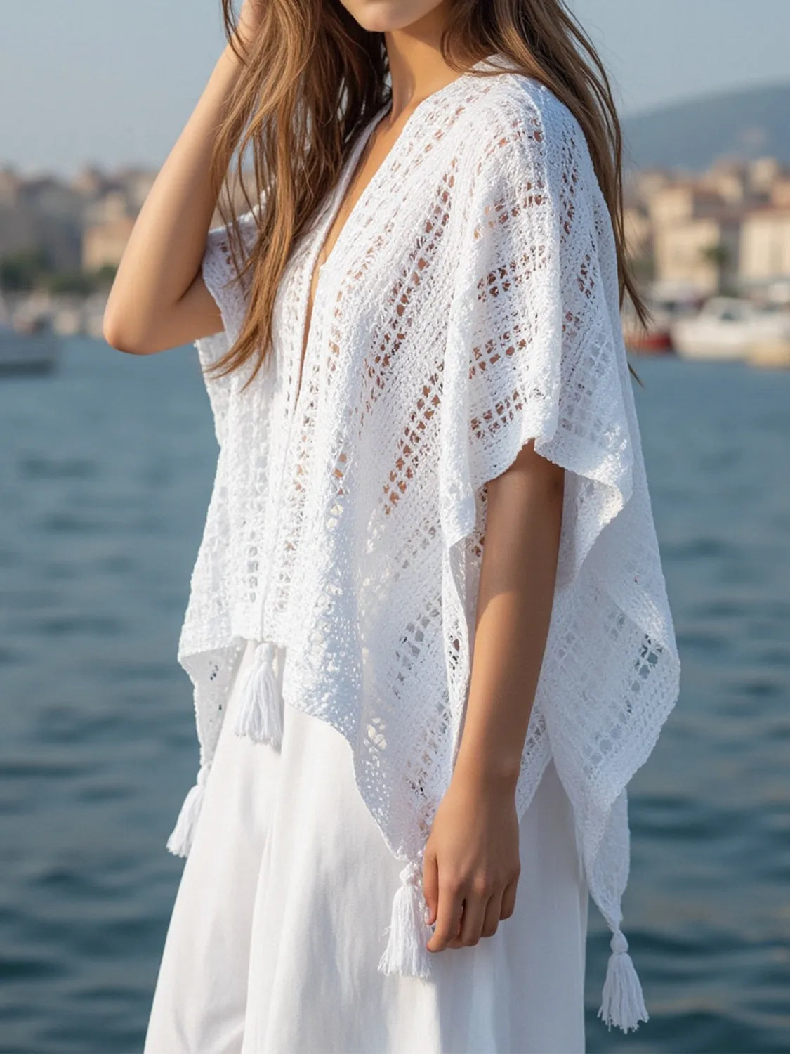 Openwork knit cover up back view