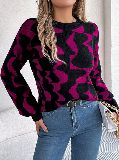 Round Neck Long Sleeve Sweater - Fashorio