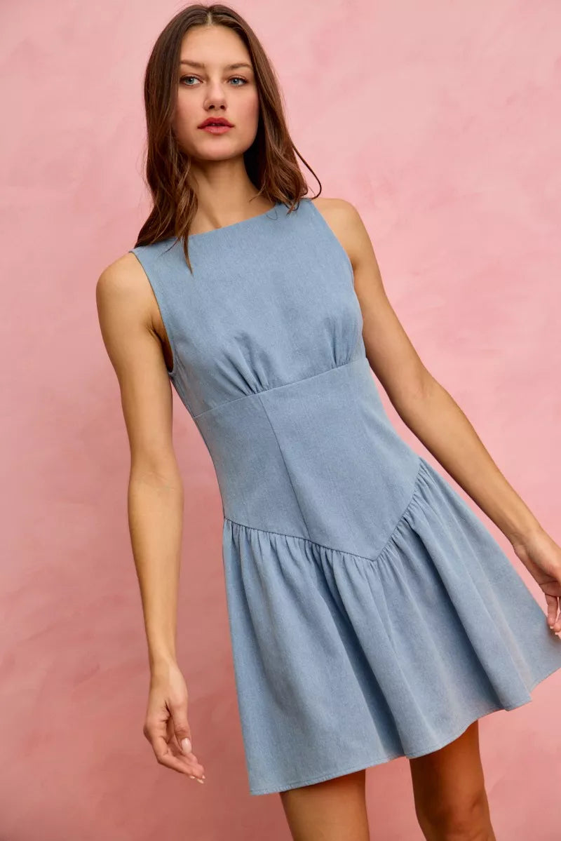 Fit And Flare Sleeveless Denim Mini Dress side view