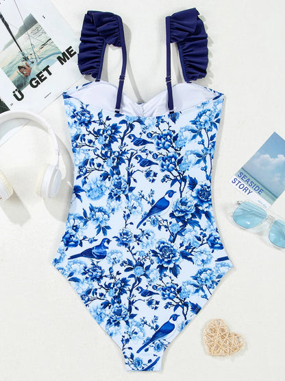 Cutout Ruffled Spaghetti Strap One-Piece Swimwear - Fashorio