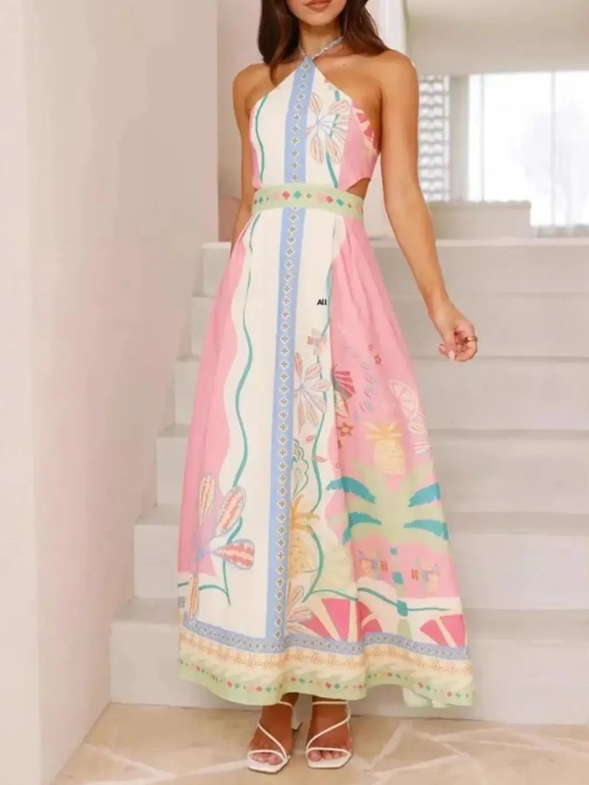 Halter maxi dress neckline close up