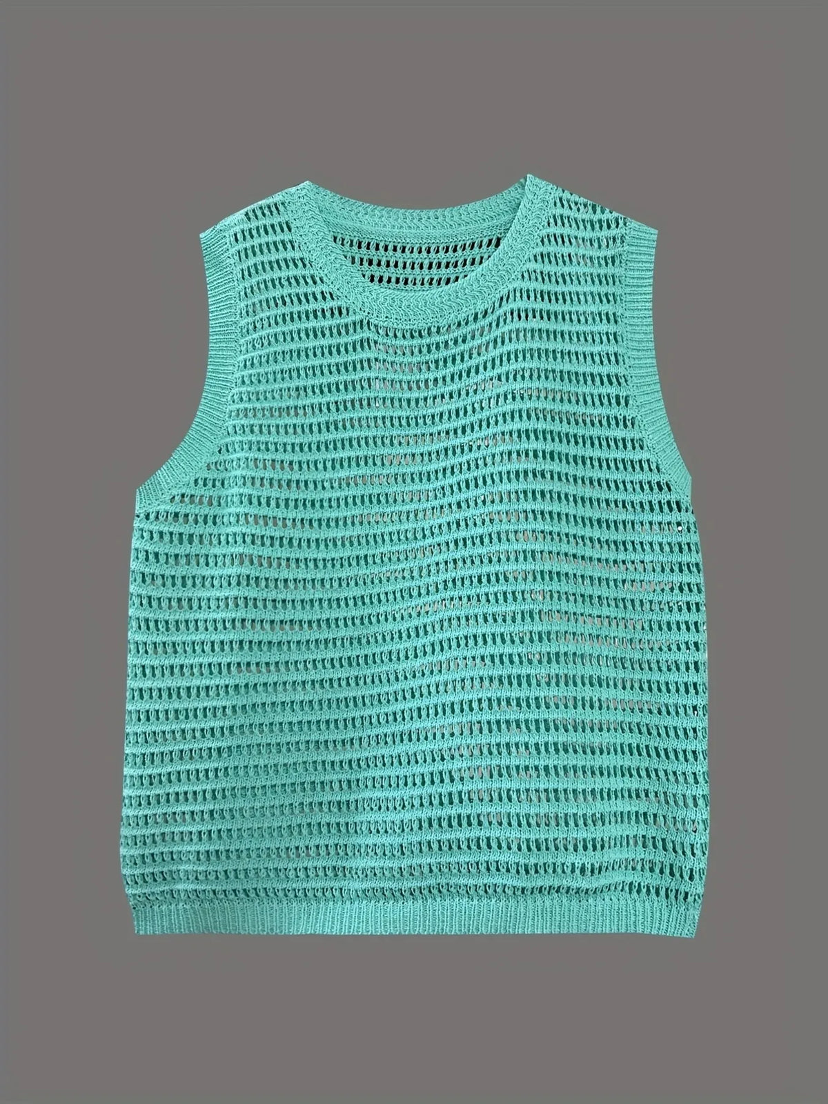 Openwork Round Neck Sweater Vest in Light Green back view
