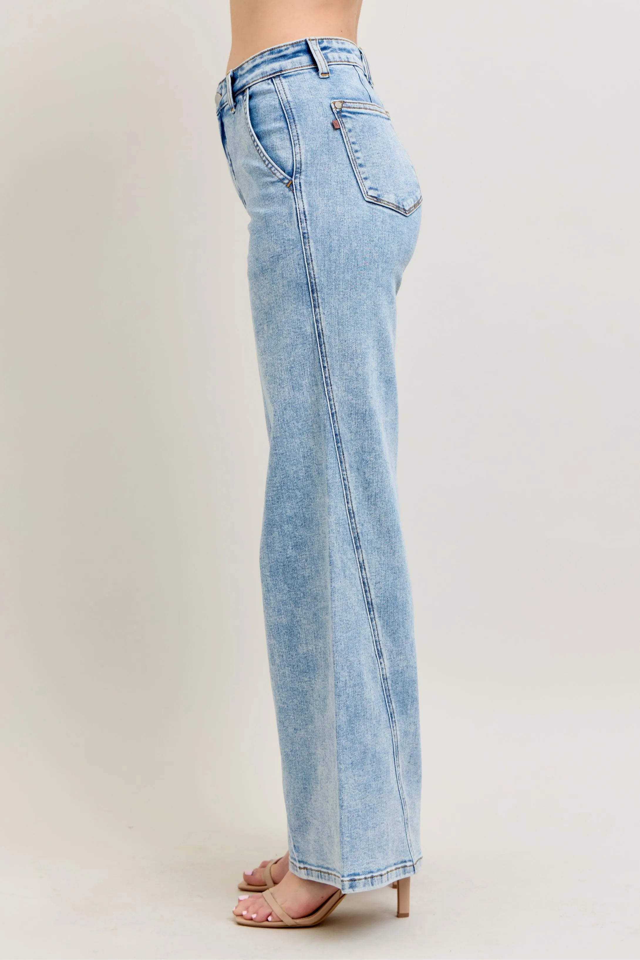 Judy Blue Full Size High Waist Wide Leg Jeans with Skewed Inseam Plus Size - Fashorio