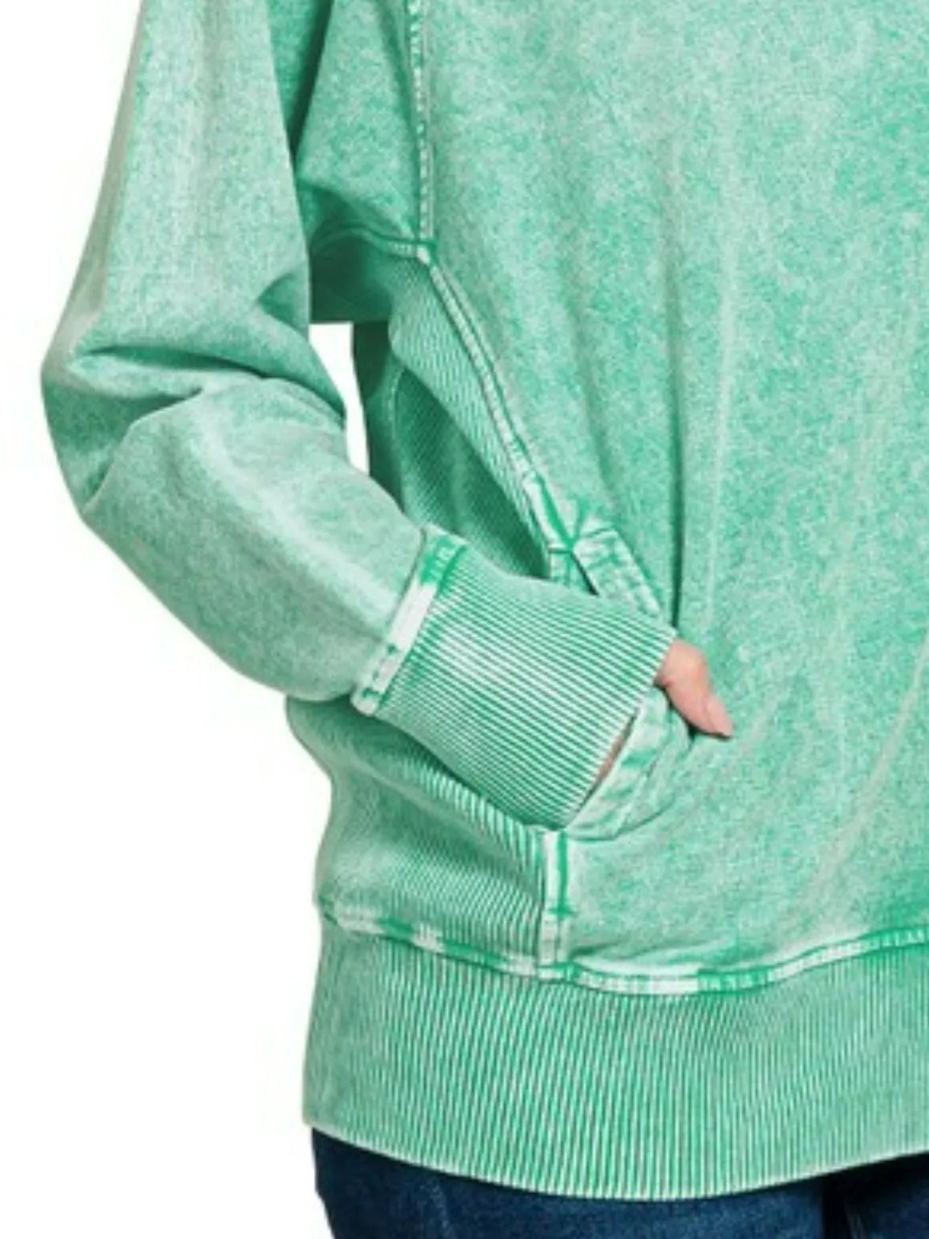 Zenana Halo Snow Washed French Terry Round Neck Sweatshirt - Fashorio