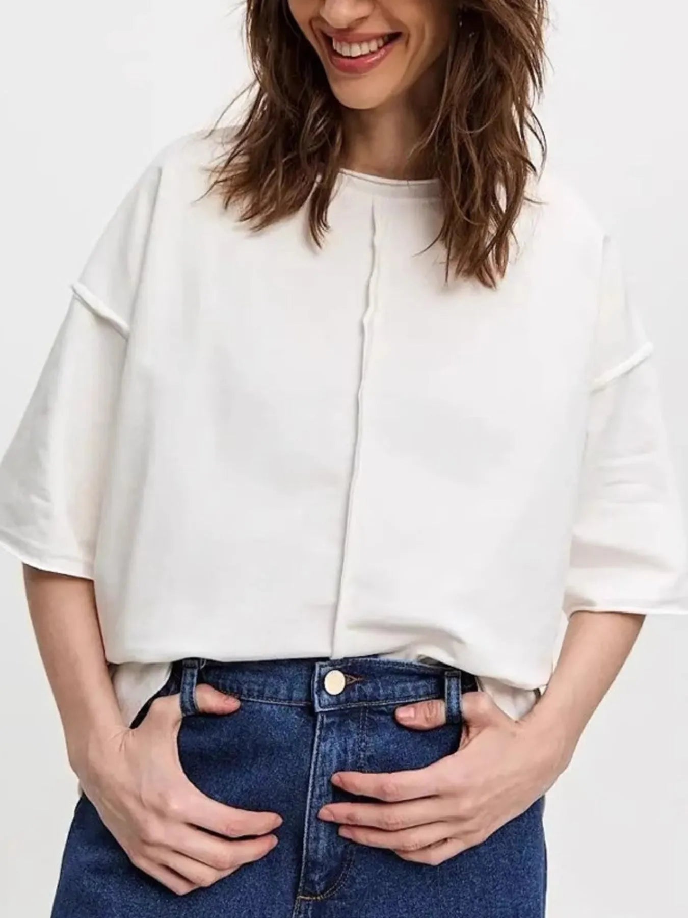 Round Neck Half Sleeve T-Shirt White - Fashorio