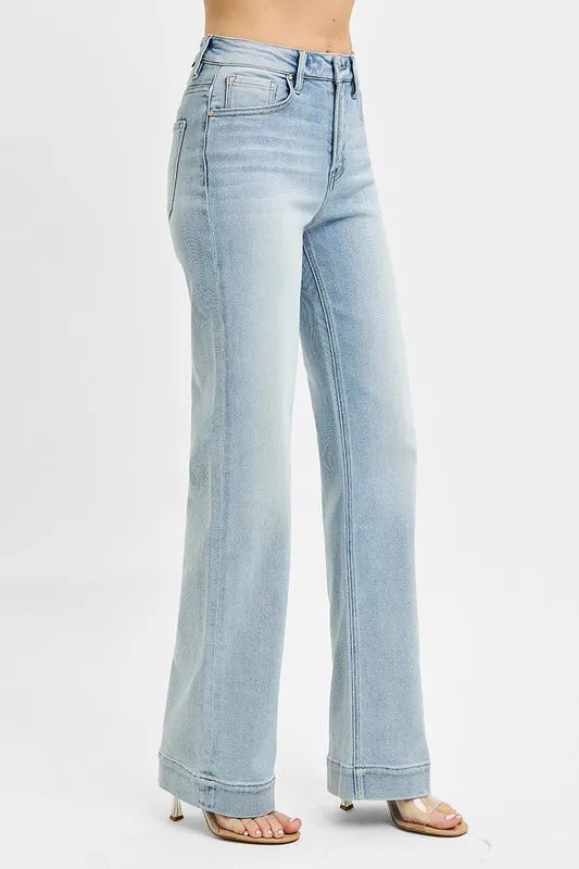 RISEN light wash straight jeans waist detail