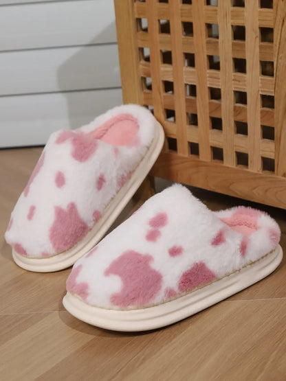 Animal Print Faux Fur Slippers - Fashorio