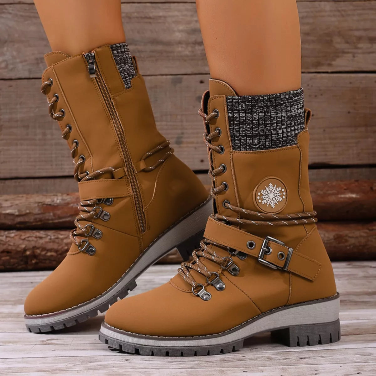 Lace up combat ankle boots angled view