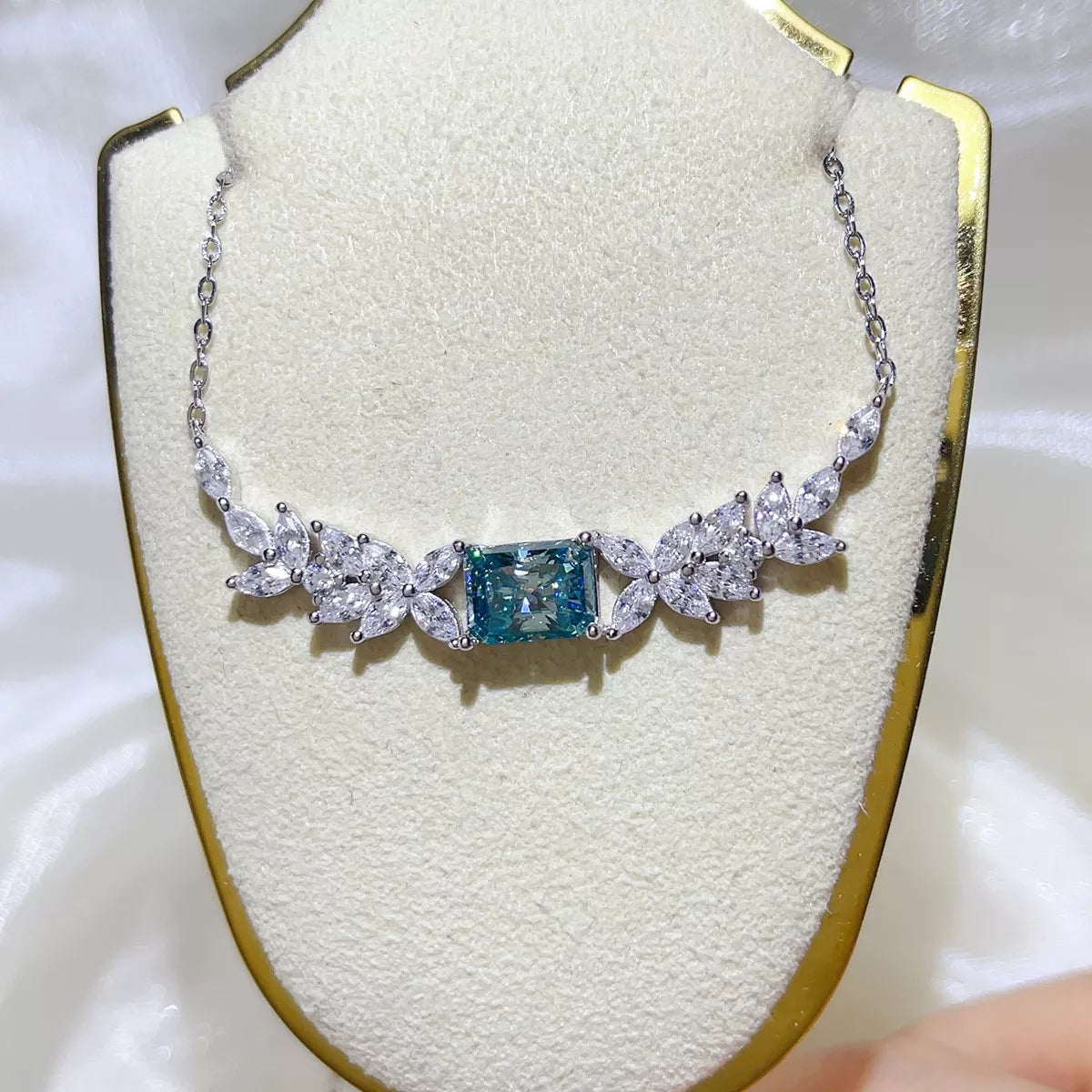 2 carat moissanite necklace in sterling silver, front view