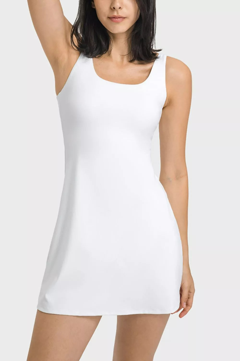 Square Neck Sports Tank Dress with Full Coverage Bottoms styled look