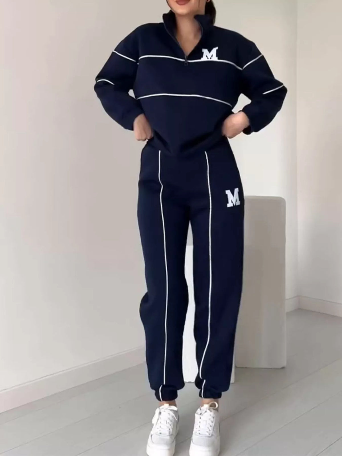 Striped set back view