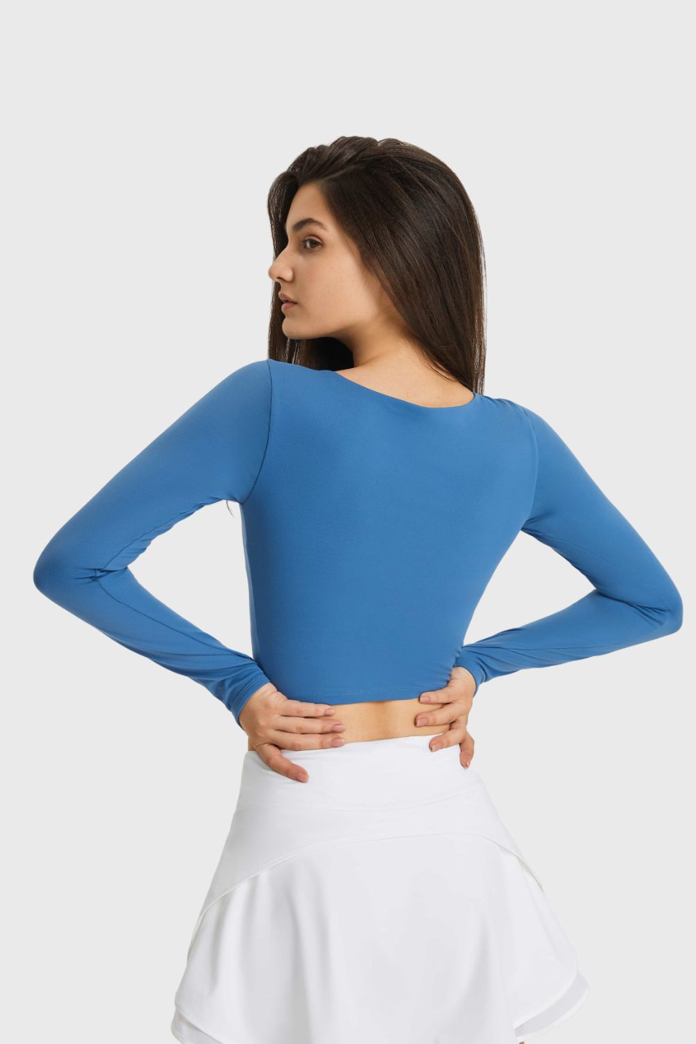 cutout long sleeve cropped sports top back view