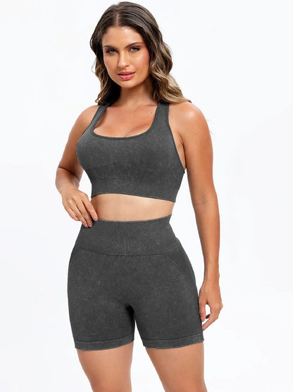 Scoop Neck Wide Strap Top and Shorts Active Set - Fashorio