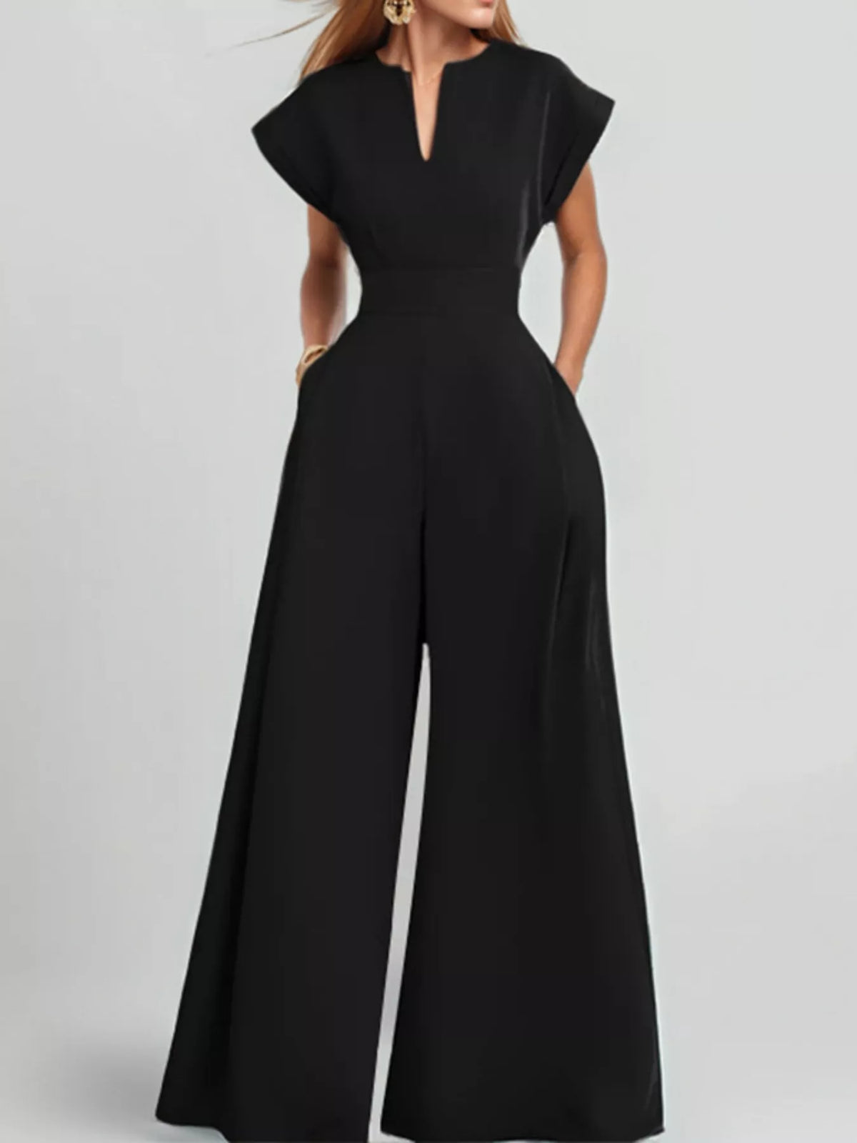 Notched Wide Leg Jumpsuit Plus Size, view 7