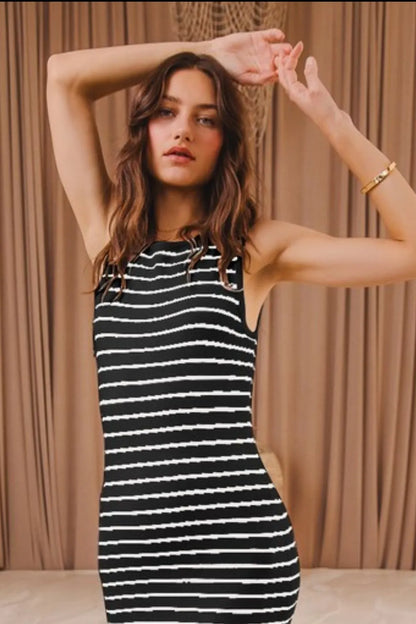SO ME Stripe Sleeveless Sweater Knit Maxi Dress With Ruffled Hem - Fashorio